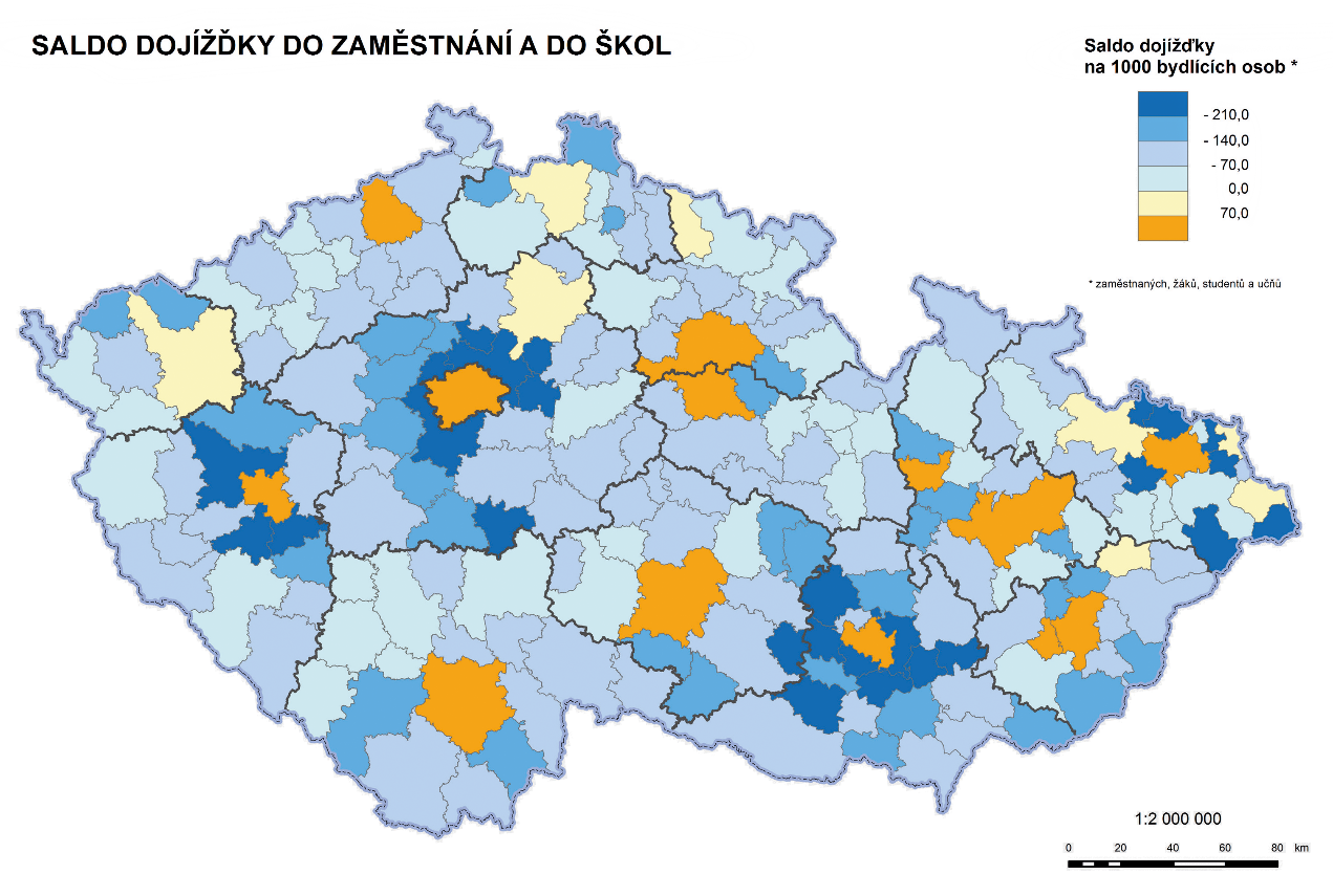 Saldo dojížďky do zaměstnání a do škol